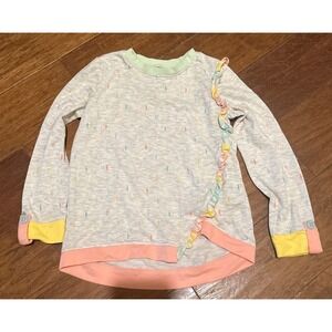Matilda Jane Girls Rainbow Ruffle‎ Long Sleeve Gray Sweatshirt Top Size 6